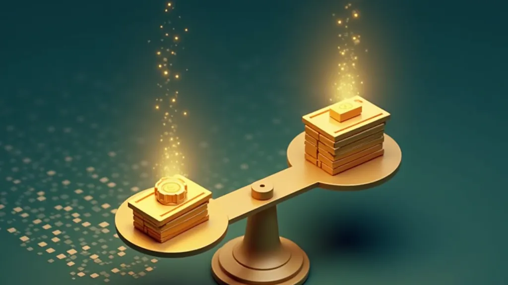 Balance scale weighing token blocks against coins to illustrate per-token API pricing